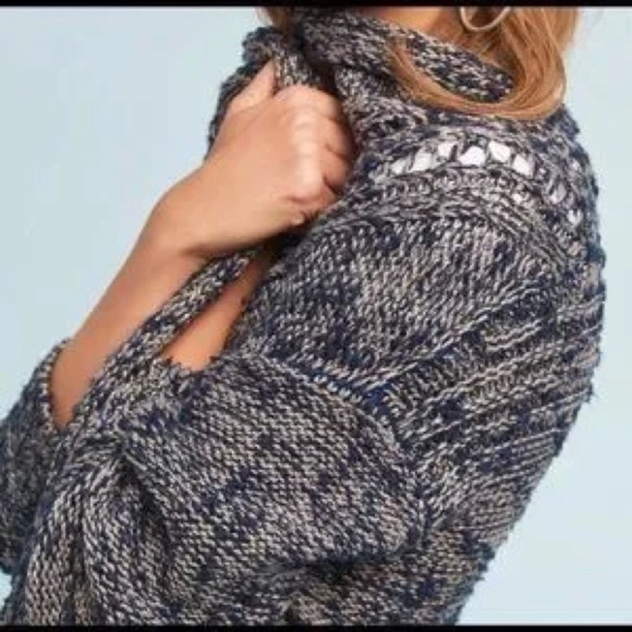 Medium Anthropologie akemi + kin long marled cardigan crochet sweater navy blue - Picture 12 of 16